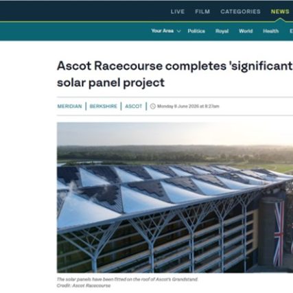 ITV article covering Ortus Energy and SSE Energy Solutions’ Ascot Racecourse rooftop solar installation