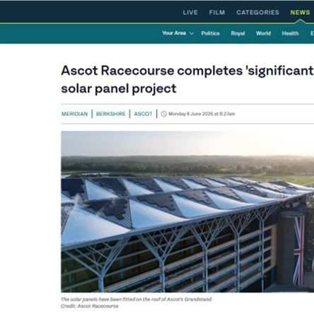 ITV article covering Ortus Energy and SSE Energy Solutions’ Ascot Racecourse rooftop solar installation
