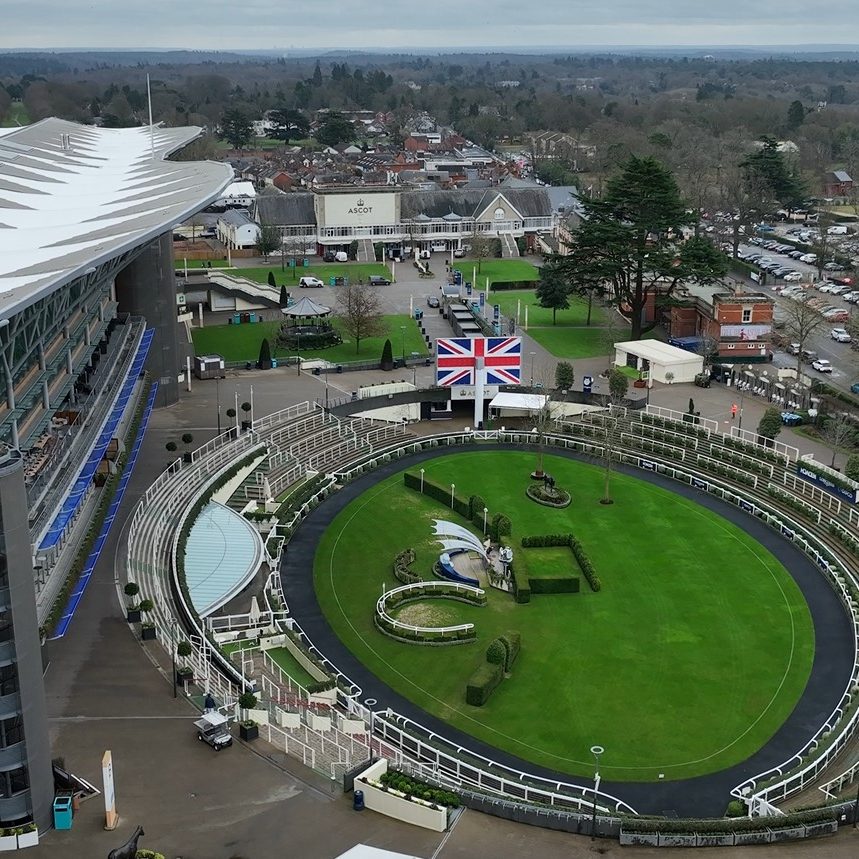 Rooftop solar panels installed on the grandstand at Ascot Racecourse for Ortus Energy’s commercial solar project