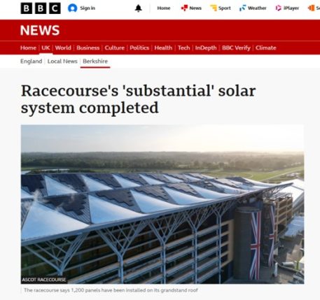 BBC article covering Ortus Energy and SSE Energy Solutions’ Ascot Racecourse rooftop solar installation