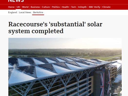 BBC article covering Ortus Energy and SSE Energy Solutions’ Ascot Racecourse rooftop solar installation