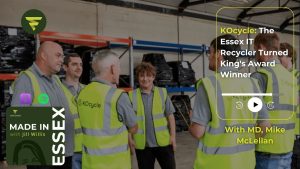 Made in Essex podcast episode image featuring the KOcycle team in hi-vis vests at their Braintree warehouse