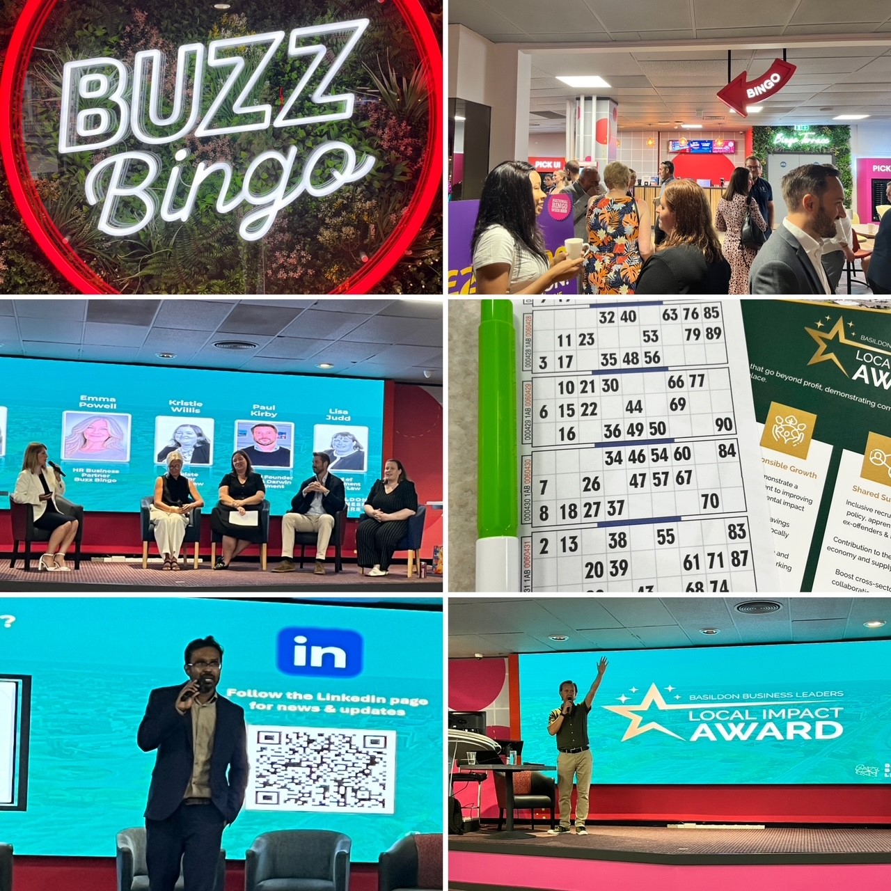 Compilation of Basildon Business Leader on stage at Buzz Bingo