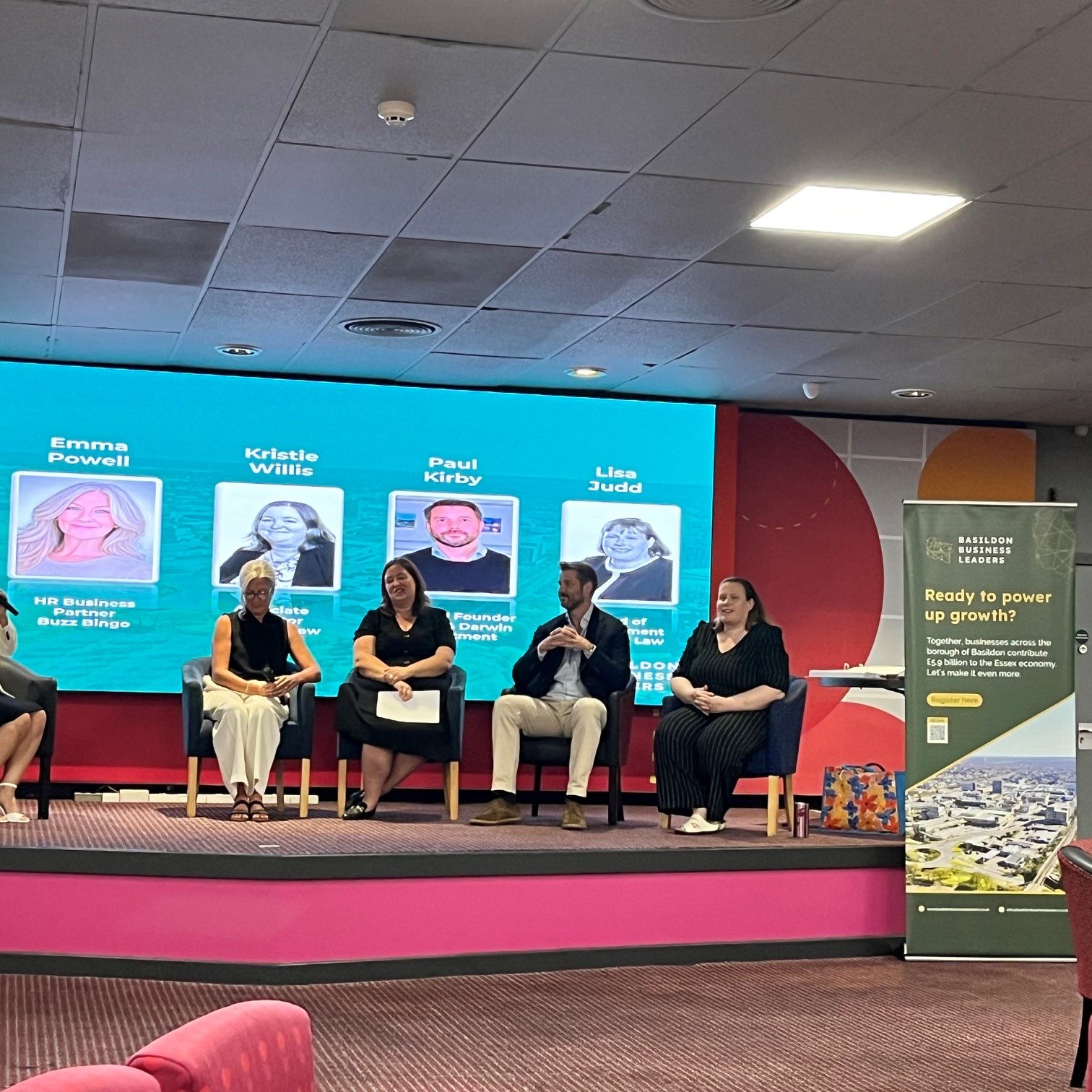 Business Leaders on stage at breakfast briefing at Buzz Bingo Basildon