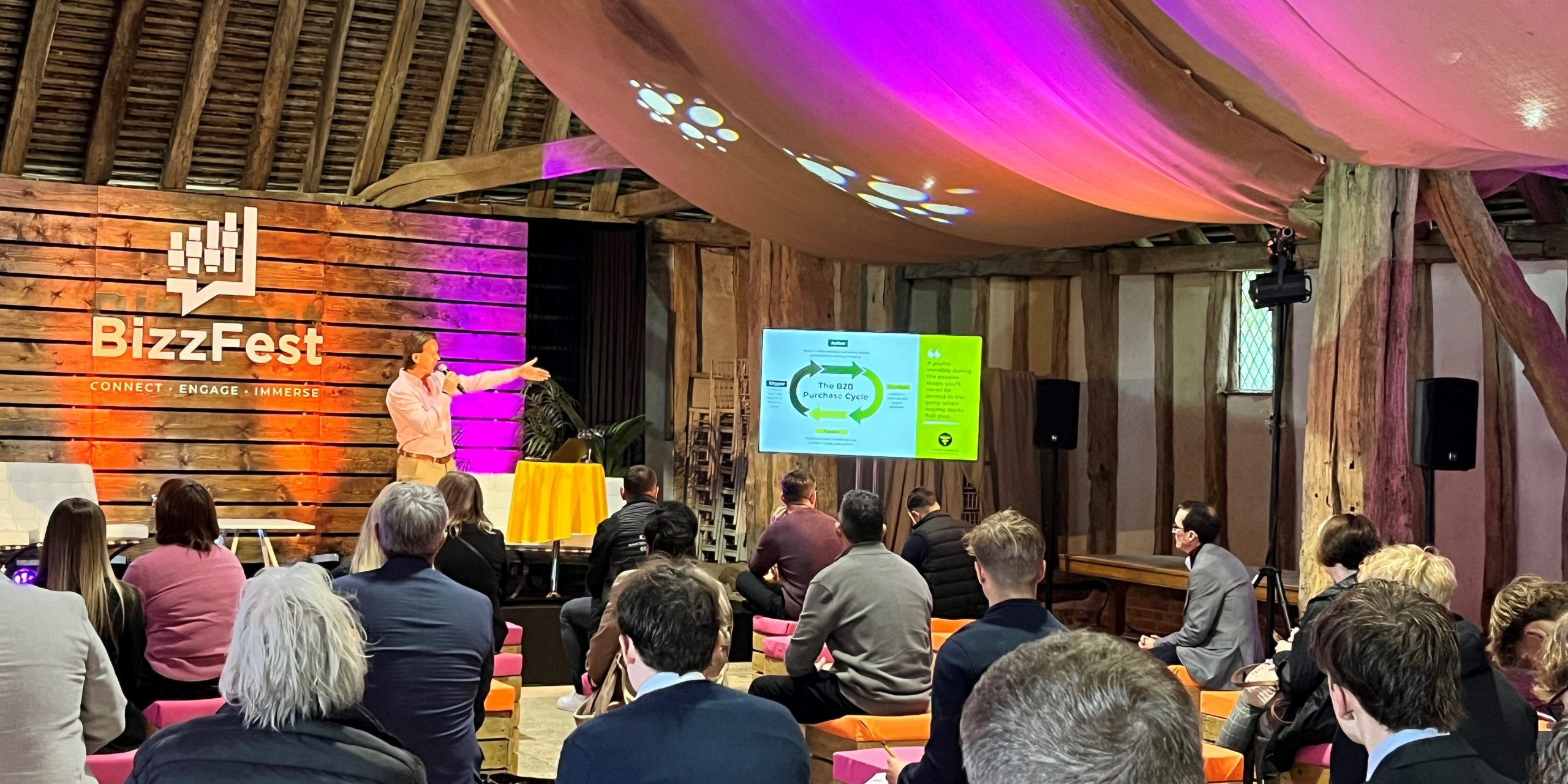 Richard speaking: Richard Willis, co-founder of Attract & Engage, presenting 'Stop Marketing, Start Being Chosen' at BizzFest 2.0
